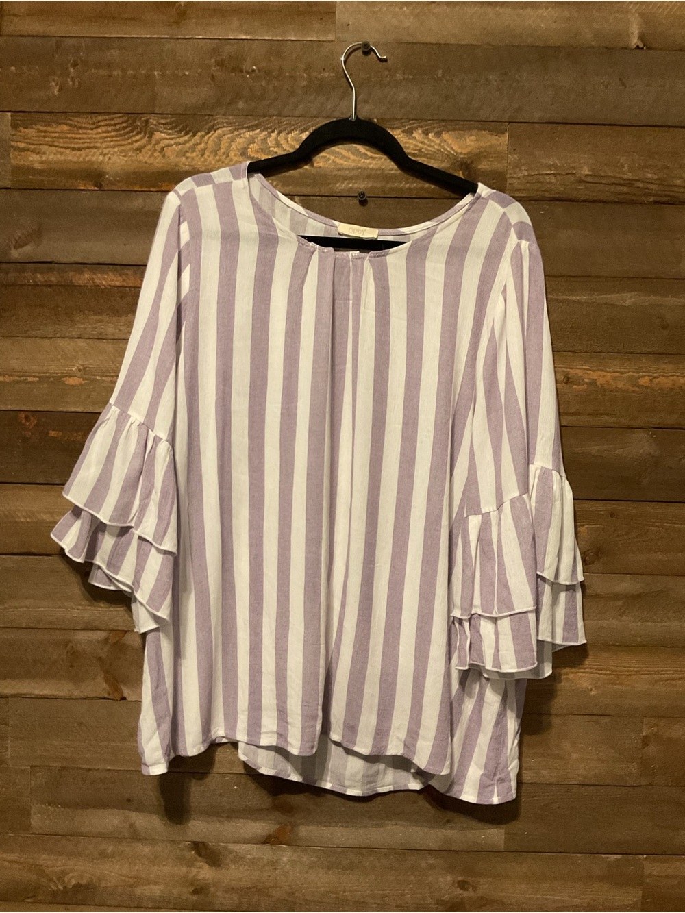 ODDY Purple And White Striped Ruffled Sleeve Top Women’s Size 3XL